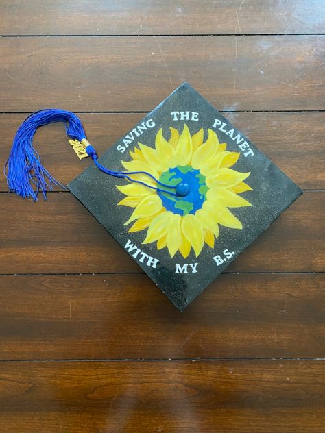 Graduation Cap Science, Grad Cap Ideas Biology, Ecology Graduation Cap, Environmental Science Graduation Cap, Environment Graduation Cap, Earthy Graduation Cap, Environmental Graduation Cap, Hippie Graduation Cap, Graduation Cap Designs Environmental