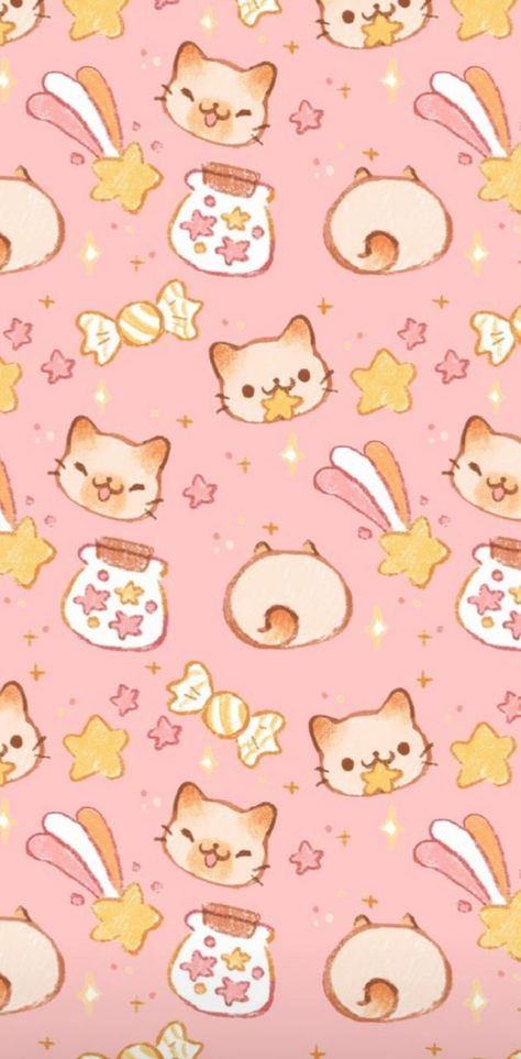 Cat Pattern Wallpaper, Kawaii Valentine, Rilakkuma Wallpaper, Kawaii Cat Drawing, Pearl Wallpaper, Happy Wallpaper, Iphone Wallpaper Kawaii, Whatsapp Wallpaper, Sanrio Wallpaper