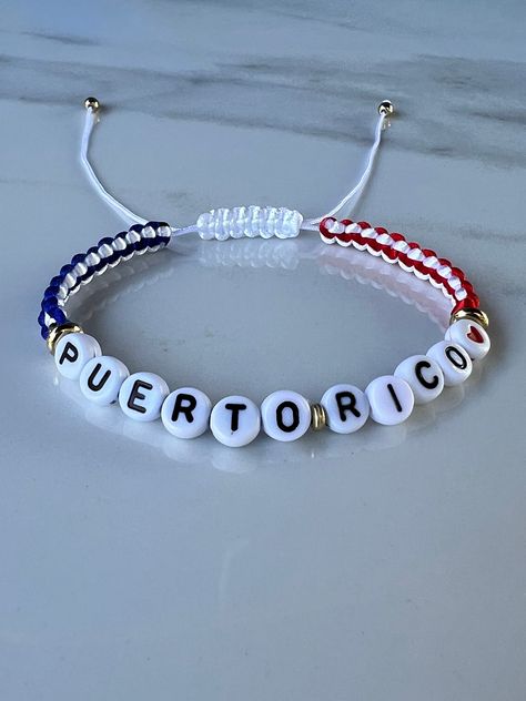 Puerto Rico bracelet  Returns & exchanges  NOT ACCEPTED  But please contact me if you have problems with your order. Puerto Rican Bracelets, Puerto Rico Bracelet, Honduras Bracelets, Puerto Rican Jewelry, Mexican Bracelets, Hispanic Countries, Alex Pics, Pink Tumblr Aesthetic, Pretty Jewelry Necklaces