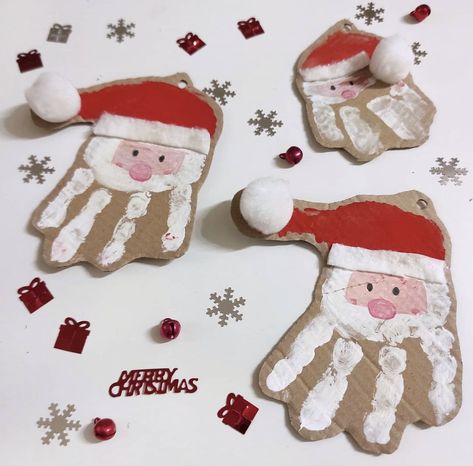 Santa Kids Crafts, Santa Hat Crafts, Santa Claus Crafts, Santa Claus Decorations, Christ Centered Christmas, Santa Crafts, Christmas Crafts For Kids To Make, Handprint Crafts, Little Christmas Trees