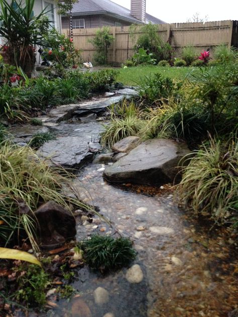 Now that I've made some headway on my own dry creek bed, I feel prepared to share a few of my tips for making it look better than an aw... Home Front Yard, Rain Garden Design, Garden Stream, Dry Creek Bed, Dry River, Creek Bed, River Bed, Dry Creek, Have Inspiration