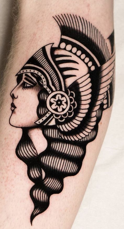 Athena Tattoo Traditional, Artemis Tattoo Traditional, Greek Mythology Tattoos American Traditional, Traditional Valkyrie Tattoo, Valkyrie Traditional Tattoo, Athena Neo Traditional, American Traditional Tattoo Woman Face, Athena Tattoo, Greek God Tattoo