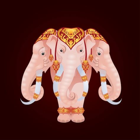 Erawan three headed elephant | Premium Vector #Freepik #vector #thai-elephant #elephant #elephant-head #thailand Three Headed Elephant, Thai Mythology, Cherry Lip Balm, Thai Elephant, Thailand Elephants, Thai Design, Elephant Illustration, Elephant Head, Classic Jewelry