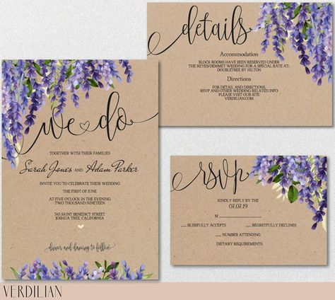 Lavender Wedding Invitation, Small Private Wedding, Lavender Wedding Invitations, Diy Wedding Invitation, Invitation Kits, Lavender Floral, Lavender Wedding, Wedding Invitations Diy, Invitation Printable