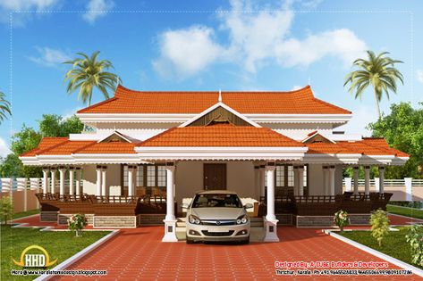 View 3 of Kerala model house design - 2292 Sq. Ft. (213 Sq. M.) (255 Square Yards) - March 2012 Model House Design, Kerala Traditional House, Chitre, House Plans With Pictures, House Plans With Photos, 2 Storey House Design, Latest House Designs, Modern Bungalow House, Kerala House Design