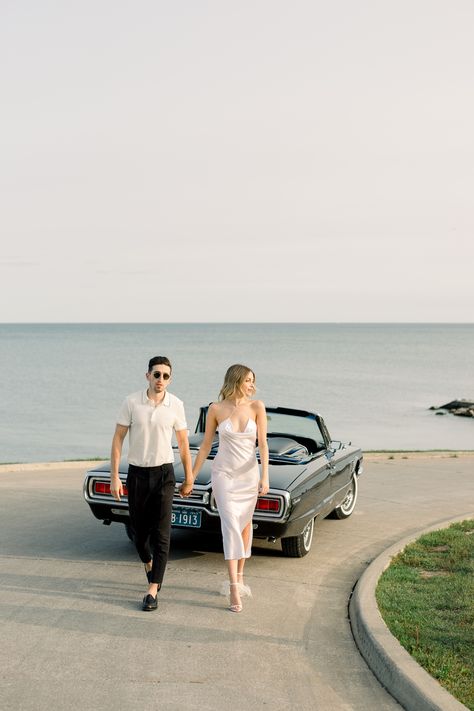 This engagement shoot, shot in Toronto is perfection! I loved their outfits and the whole vibe of the shoot was just so incredible! #emilymichelson #cars #photography #Toronto #nitsan #timeless #film #engagements #picture Engagament Photos, Car Engagement Photos, Vintage Engagement Photos, Engagement Picture Outfits, Car Poses, Pre Wedding Shoot Ideas, Couple Engagement Pictures, Engagement Shots, Pre Wedding Poses