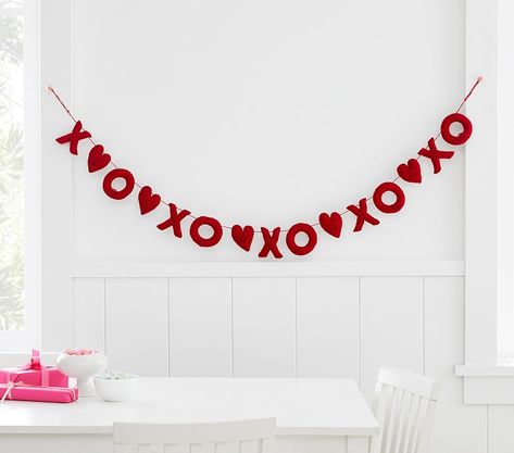 Felted Wool Xo Garland With Card Clips | Pottery Barn Kids Valentines Things, Valentine Shoot, Valentine's Diy, Farmhouse Mantle Decor, Valentine's Ideas, Valentines Crafts, Valentines Day Photos, Nail Designs Valentines, Valentines Wallpaper