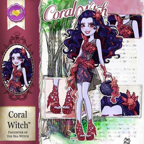 Coral Witch™ daughter of the Sea Witch Parent's Story: The Little Mermaid Powerful Qualities: Kind | Caring | Considerate Ever After High Names, Daughter Of The Sea, Ever After High Rebels, The Sea Witch, Ever After Dolls, Ancient Greek Mythology, Monster High Art, Monster High Characters, Sea Witch