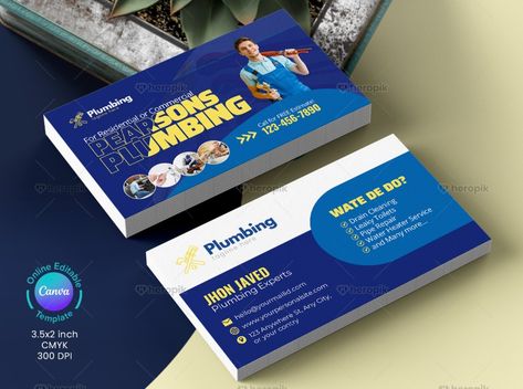 Plumber Business Card - Heropik | Marketing Materials For Small Businesses Leaky Toilet, Local Business Marketing, Pipe Repair, Marketing Business Card, Plumbing Repair, Canva Design, Business Card Size, Visiting Cards, Business Advertising