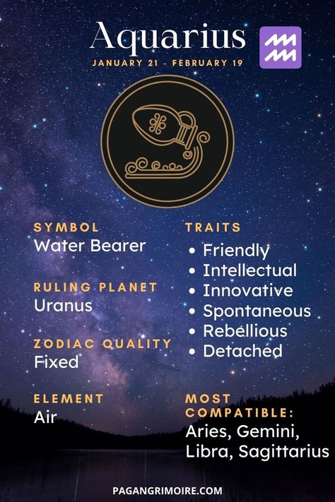 What is the symbol for Aquarius? The Aquarius symbol is the Water Bearer and in astrology, it is ruled by the planet Uranus. #astrology #aquarius #zodiac Zodiac Signs Aquarius Personality, Aquarius Information, Aquarius Animal, Aquarius Air Sign, Aquarius Zodiac Facts, Uranus Astrology, Aquarius Journal, Aquarius Qualities, Aquarius Water Bearer