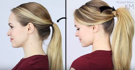 Most of us think of ponytails as that thing we do with our hair when we’re working out, cleaning, running errands or just avoiding the hassle of a hairstyle. With just a few easy tweaks, though, it can be an extra-special look WITHOUT extra-special time... Ponytail Trick, Volume Ponytail, Hair In A Ponytail, Perfect Ponytail, A Ponytail, Ponytail Styles, Hair Dos, Jennifer Aniston, Ponytail Hairstyles