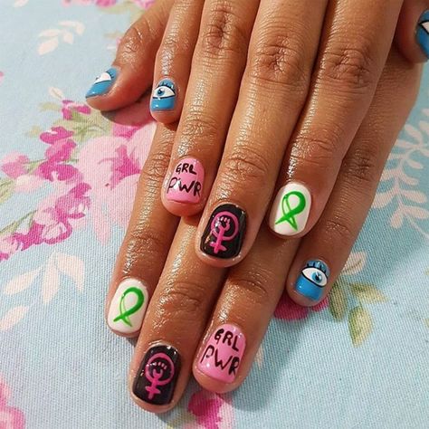 Feminist Nail Designs, Feminism Nails, Feminist Nails, Feminist Nail Art, Anti Makeup Feminism, Feminist Makeup, Feminist Earrings, Glamour Uk, Nail Inspo