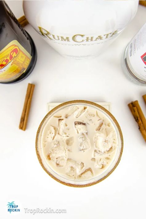 Rumchata White Russian (Creamy Yum!) | Trop Rockin Cinnamon Vanilla White Russian, Rumchata White Russian, Cinnamon Toast Crunch Shot, Rumchata Drinks, Kahlua And Cream, White Russian Recipes, White Russian Cocktail, Rum Cream, Vanilla Spice