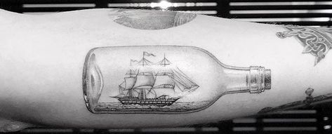 Ship In A Bottle Tattoo, In A Bottle Tattoo, Boat In A Bottle, Best Tatto, Compass Tattoo Men, Charm Tattoo, Boat Tattoo, Ship In Bottle, Ship In A Bottle