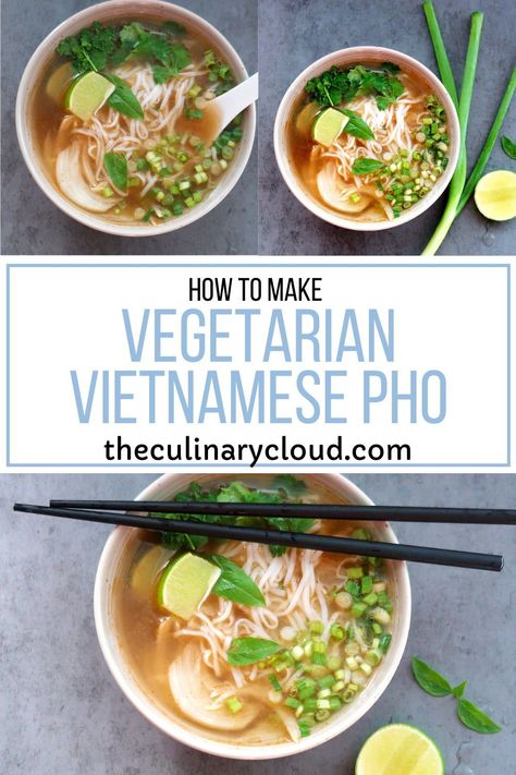 Asian Soup Broth Vegetarian, Pho Veggie Soup, Quick Pho Broth, Clear Soups Vegetarian, Pho Soup Vegetarian, Vegetable Pho Soup Recipe, Pho Vegan Recipe, Veggie Pho Broth, Easy Pho Recipe Vegetarian