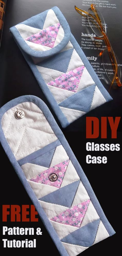 Flying Geese Glasses Case Pattern Quilted Glasses Case Patterns, Eye Glass Cases To Make, Eyeglass Cases Tutorial, Glasses Case Pattern, Bag Glasses, Diy Glasses, Glass Cases, Easy Crafts To Sell, Glasses Cases