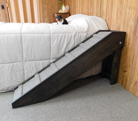 Handmade Slim Dog Ramp up to 36" Tall Folding Cat Ramp 11" W Dog Stairs Ramp Tall Beds Made to Order Diy Elevated Dog Bed, Dog Ramp Diy, Tall Beds, Outdoor Ramp, Cat Ramp, Dog Ramp For Bed, Light Gray Carpet, Wood Dog Bed, Tall Bed