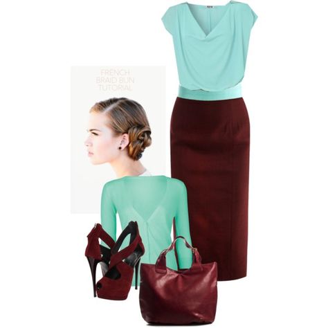 minty merlot Autumn Color Combinations Outfits, Wide Waistband Skirt, Burgundy Skirts, Mint Green Cardigan, Belted Tunic, Henry Holland, Pencil Skirt Work, Fall 2014 Fashion, Estilo Chic