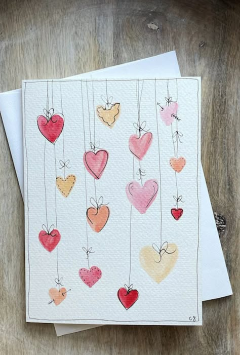 Diy Watercolor Cards, Valentines Day Cards Diy, Valentines Watercolor, Watercolor Birthday Cards, Birthday Card Drawing, Valentine Cards Handmade, Watercolour Ideas, Watercolor Birthday, Christmas Card Art