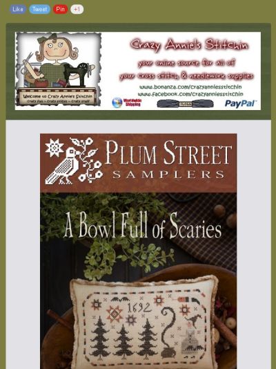 Check out this Mad Mimi newsletter Plum Street Samplers, Stitch Halloween, Needlework Shops, Halloween Cross Stitch Patterns, Blackbird Designs, Pattern Bowl, Linen Stitch, Halloween Cross Stitches, Theme Halloween