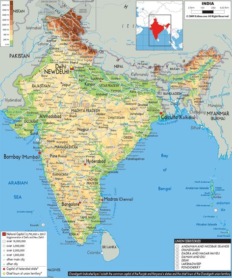 Physical Map of India - Ezilon Maps Physical Map Of India, Basic Geography, Tuition Teacher, Dadra And Nagar Haveli, Map Of India, Daman And Diu, Physical Map, Andaman And Nicobar Islands, Union Territory