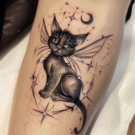 Dark Cat Tattoo, Witch Tattoos, Black Cat Tattoo, Dragon Tattoo Drawing, Animal Tattoos For Women, Harry Tattoos, Hard Tattoos, Cat Tattoo Simple, Black Cat Tattoos