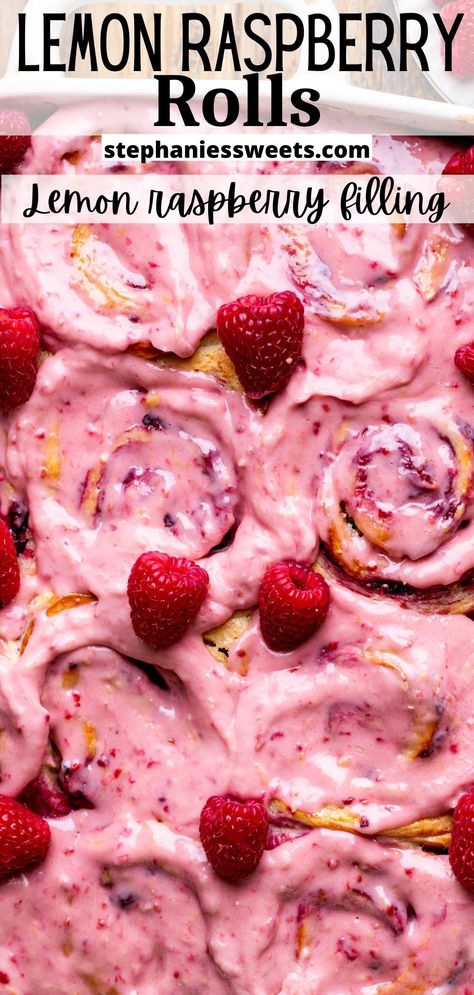 Raspberry Lemon Cinnamon Rolls, Cinnamon Rolls Raspberry, Raspberry Lemon Sweet Rolls, Summer Cinnamon Rolls, Raspberry Lemon Desserts, Easy Sweet Rolls, Spring Baked Goods, Spring Breakfast Recipes, Lemon Raspberry Desserts