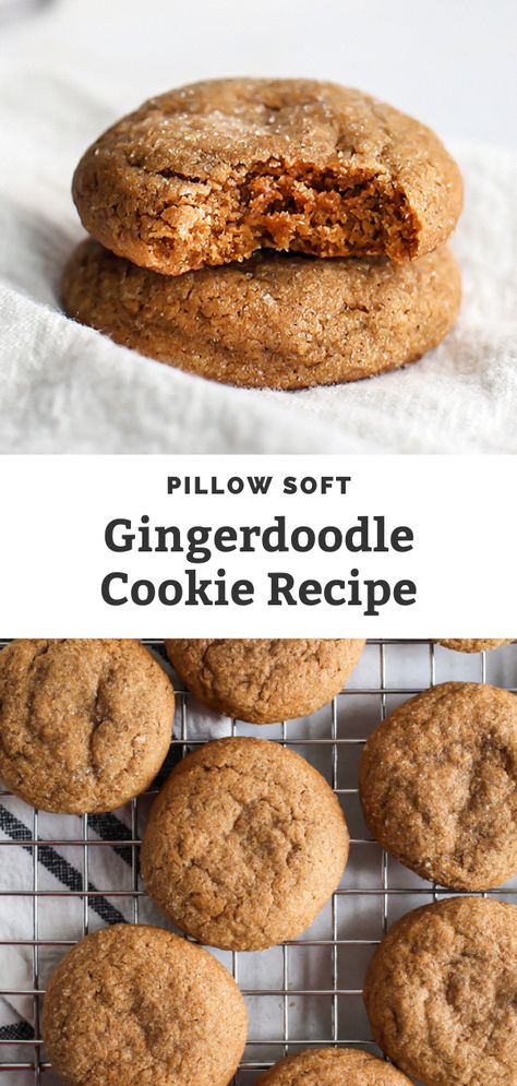 These Pillow Soft Gingerdoodle cookies are a cross between a molasses gingersnap cookie and a snickerdoodle – with all those gingerbread spices. Made a touch healthier with whole wheat flour, part butter and part coconut oil, it's the best ginger cookie recipe. The perfect old-fashioned cookie for Christmas and the holidays! #gingerdoodlecookies #gingercookie #holidaybaking #wholewheatcookies #Christmas Gingerdoodle Cookies, Ginger Cookie Recipe, Coconut Oil Cookies, Whole Wheat Cookies, Fit Mitten Kitchen, Soft Ginger Cookies, Ginger Cookie Recipes, Wheat Recipes, Ginger Molasses Cookies