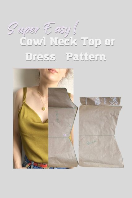 Diy Cowl Neck Top, Cowl Neck Slip Dress Pattern Free, Cowl Neck Top Pattern Free, How To Cut Cowl Neck Top, Ruched Dress Pattern, Sew Cowl Neck Dress, Cowl Neck Dress Pattern, Diy Cowl, Bustier Pattern