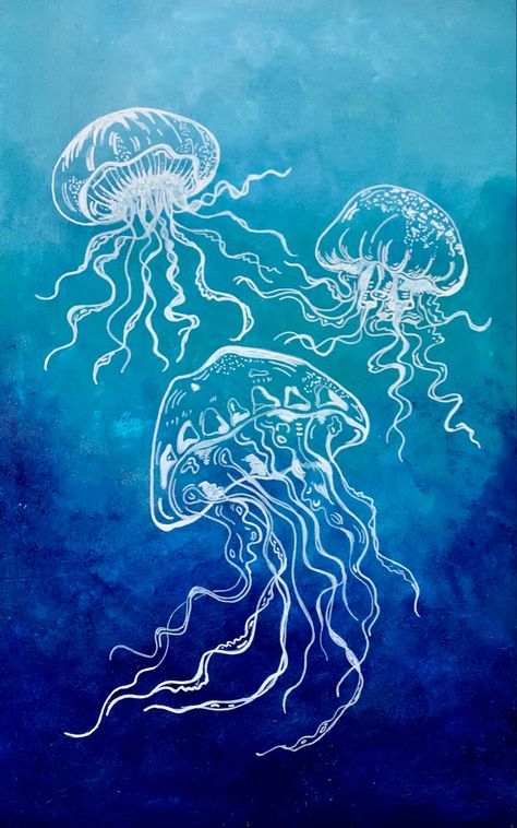 Jelly Fish Oil Pastels, How To Paint Jellyfish Acrylic, White Marker Art, Jellyfish Art Acrylic, Jellyfish Painting Acrylic Easy, Jelly Fish Painting Acrylic, Jellyfish Painting Easy, Jellyfish Painting Acrylic, Paint Jellyfish