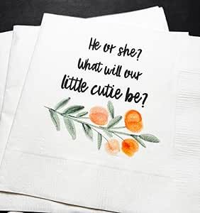 Clementine Cutie Baby Shower He or She What Will Little Cutie Be Little Cutie On the Way- Gender Reveal Cocktail Napkins, Set of 25 Cutie Gender Reveal, Little Cutie On The Way, Cutie On The Way, Gender Reveal Baby Shower Themes, Citrus Baby, Gender Reveal Themes, Orange Baby Shower, Gender Reveal Party Invitations, Gender Party