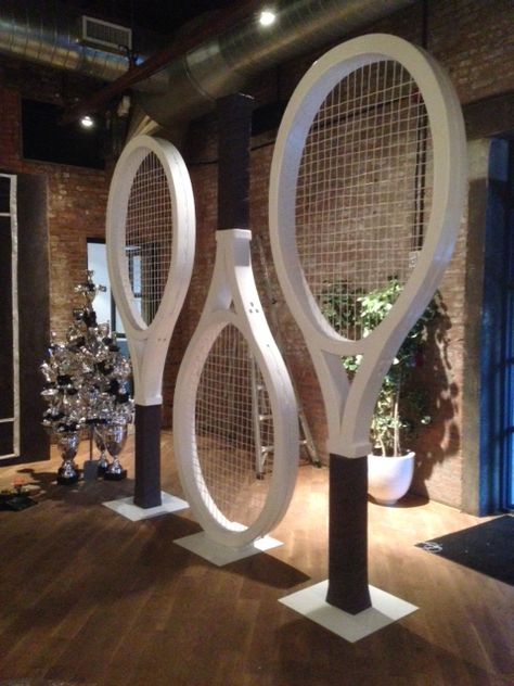 Squash Club Design, Paddle Tennis Court Design, Tennis Event Ideas, Beach Tennis Design, Tennis Club Interior, Tennis Bathroom, Tennis Installation, Tennis Activation, Tennis Sculpture