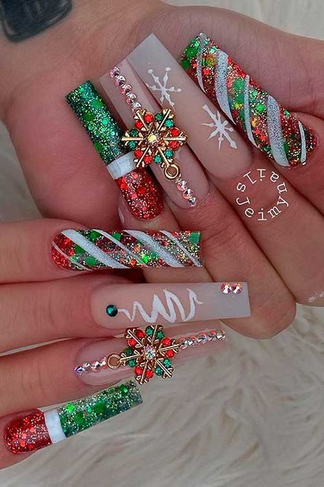 Christmas Nail Designs Acrylic, Nail Art Noel, Red Christmas Nails, Christmas Gel Nails, Nails Design With Rhinestones, Dope Nail Designs, Pretty Nail Designs, Christmas Nail Art Designs, Christmas Nails Acrylic