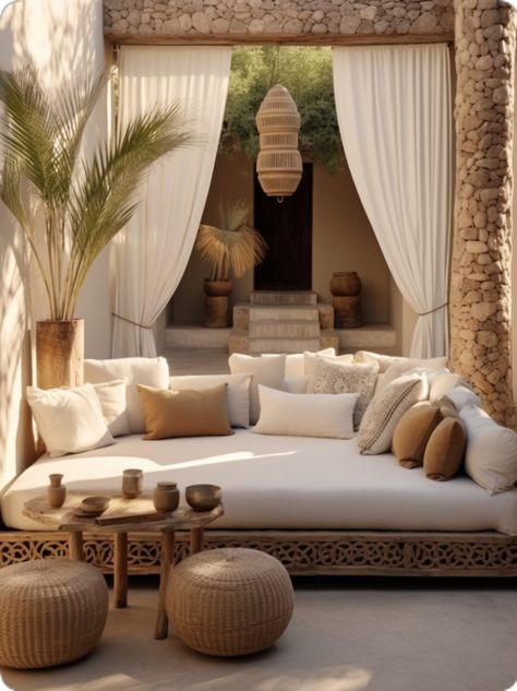 Arabic Home Design, Moroccan Outdoor Decor, Moroccan Spa, Moroccan Patio, Mexican Bedroom, Moroccan Garden, Moroccan Houses, Moroccan Interior Design, Poolside Decor