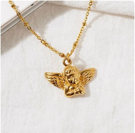 Cute Angel Pendant. Antique Gold Finish. Waterproof. Adjustable. Cherub Necklace, Vintage Cherub, Angel Pendant Necklace, Forever Gifts, Face Necklace, Gold Angel, Angel Pendant, Wing Necklace, Infinity Necklace