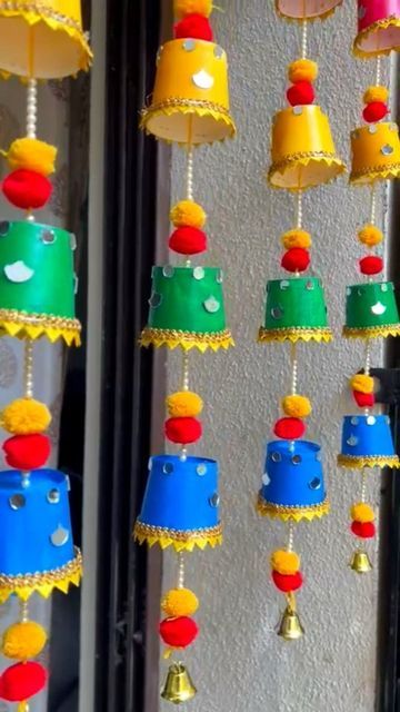 Ganpati Hanging Decoration, Festival Hanging Decorations, Decorations For Ganesha Festival, Wall Hanging For School Project, Navratri Wall Decoration Ideas, Diwali Decor Diy India Crafts, Eco Friendly Diwali Decoration, Diwali Decorations Ideas For School, Dipawali Decoration Craft