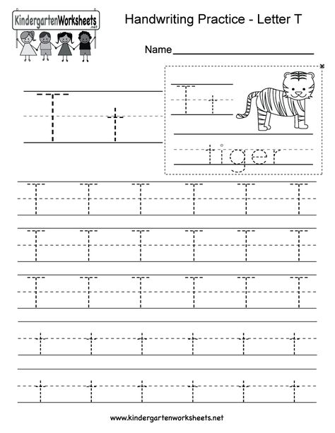 Letter T handwriting practice worksheet. This would be great for kids in kindergarten. You can download, print, or use it online. Letter T Worksheet, T Worksheet, Nursery Worksheet, Nursing Printables, Letter Writing Practice, Letter Worksheets For Preschool, Printable Alphabet Worksheets, English Worksheets For Kindergarten, Handwriting Practice Worksheets