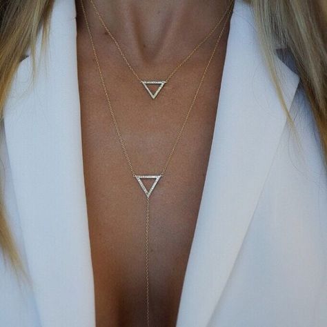 14K Solid Gold Diamond Triangle Necklace or Lariat Y Necklace Diamond Drop Necklace, Traditional Necklace, Y Necklace, Triangle Necklace, Dangle Necklaces, Oxidised Jewellery, Gold Bar, Diamond Fashion, Lariat Necklace