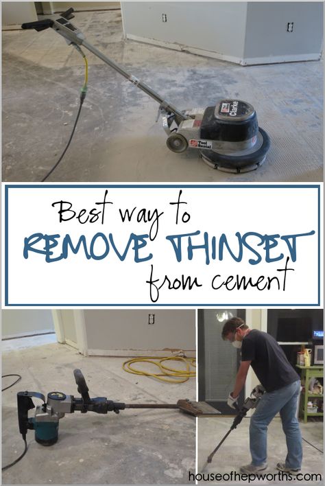 The best way to remove Thinset from a cement foundation - House of Hepworths Remove Tile, Easy Home Improvement Projects, Tile Removal, Easy Home Improvement, Cleaning Painted Walls, Glass Cooktop, Deep Cleaning Tips, Clean Dishwasher, Toilet Cleaning