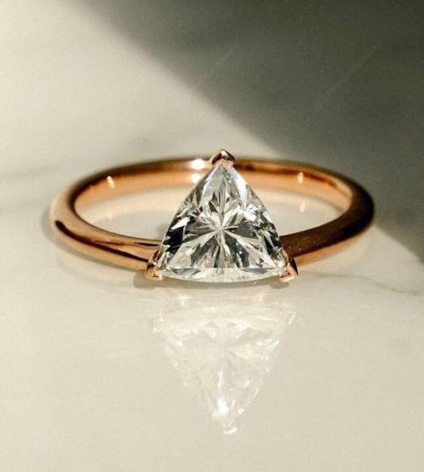 Moissanite, Moissanite Ring, Natural Moissanite, White Moissanite, Triangle Shape, Yellow Gold Ring, Solitaire Ring, Girls Ring, Fashion Jewelry, Holiday Ring, Halloween Sale, Halloween Ring, Gift For Wife Trillion Cut Engagement Ring, Gems Ring, Ring Indian, White Stone Ring, Halloween Ring, Birthday Gift Ring, Single Stone Ring, Cocktail Jewelry, Handmade Engagement Rings