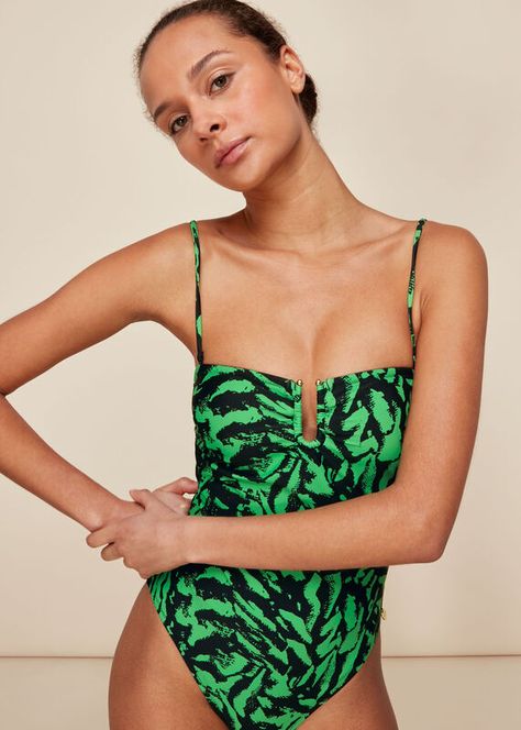 Bright Swimwear, Swimwear 2024, Animal Print Swimwear, Green One Piece Swimsuit, Animal Print Swimsuit, Swimwear Pattern, Activewear Print, Black Shades, Pet Tiger