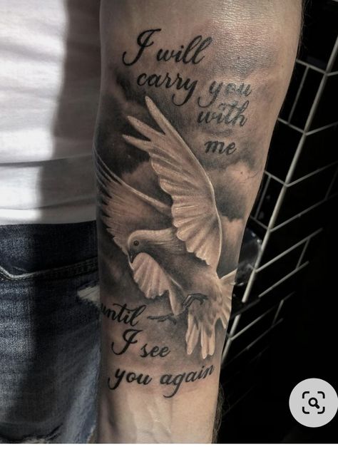 Rip Tattoos For Dad, Vines Tattoo, Pigeon Tattoo, Memorial Tattoo Quotes, Quetzalcoatl Tattoo, Tattoos For Dad Memorial, Rip Tattoo, Half Sleeve Tattoos Forearm, Dove Tattoos