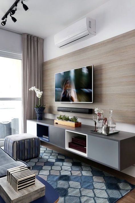 40 Unique TV Wall Unit Setup Ideas - Bored Art                                                                                                                                                                                 More Ruang Tv, Tv Mounted, Muebles Living, Flat Screen Tv, Tv Wall Decor, Tv Wall Unit, Tv Wall Design, Living Room Tv Wall, Living Room Decor Apartment