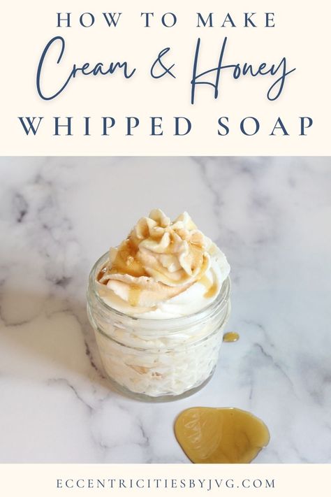 Learn how to make this super skin loving cream and honey whipped soap DIY. Follow this cream and honey whipped soap tutorial to make whipped soap at home. Great whipped soap recipe and DIY idea to make at home. Perfect for spring and summer DIY whipped soap. Whipped soap idea for summer and spring. Whipped soap recipe with honey. Great handmade gift idea for friends and family. Easy DIY recipe for whipped soap DIY. Perfect for beach house summer whipped soap to make at home. Diy Whipped Soap, Whipped Soap Recipe, Whipped Soap Diy, Beeswax Soap, Recipe With Honey, Easy Soap Recipes, Dessert Soap, Homemade Body Butter, Handmade Soap Recipes