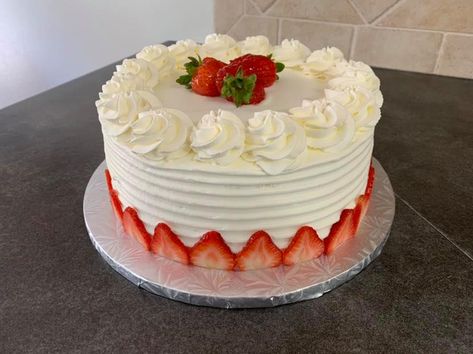 Simple Cake With Strawberries On Top, Strawberry Decorated Cake, White Cake With Strawberries, Whipped Cream And Strawberries, Cream And Strawberries, Strawberry Vanilla Cake, Cake With Strawberries, Vanilla Sponge Cake, Strawberry Decorations