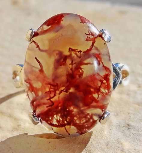 Red Moss Agate Ring - Handmade by Parme Red Moss Agate, Moss Agate Ring, Agate Ring, Moss Agate, Handmade Ring, Christmas Bulbs, Agate, Christmas Ornaments, Holiday Decor