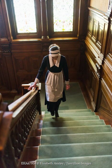 All day up stairs. down stairs.... Woolsthorpe Manor, House Keeping Uniform, Victorian Maid, English Country Manor, House Maid, Upstairs Downstairs, House Keeping, Maid Uniform, Cleaning Lady