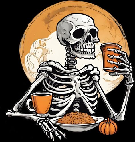 Starbucks Black Coffee, Thanksgiving Skeleton, Holding Coffee Cup, Tattoo Skeleton, Vintage Halloween Posters, Skeleton Drinking Coffee, Coffee Skeleton, Female Skeleton, Skeleton Drinking