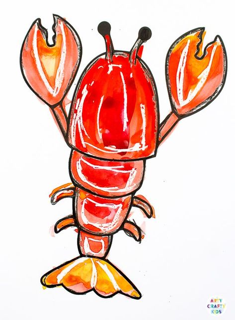 Ocean Animal Watercolor Painting for Kids - Watercolor resist lobster with crayons. A quick and easy art project that kids will love! Ocean Animal Watercolor, Watercolor Resist, Lobster Art, Animal Watercolor, Ocean Kids, Kids Watercolor, Under The Sea Theme, Easy Art Projects, Ocean Crafts