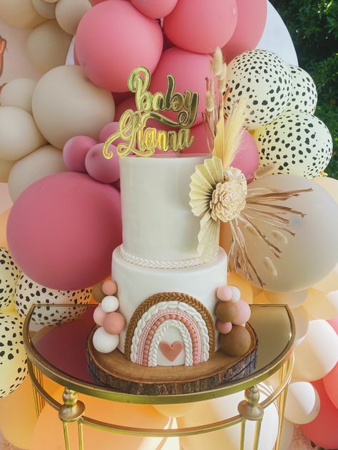 Boho Baby Shower Cake, Boho Baby Shower Ideas, Boho Rainbow Cake, Sprinkle Ideas, Pastel Baby Shower, Boho Cake, Baby Shower Cakes Girl, Baby Shower Theme Decorations